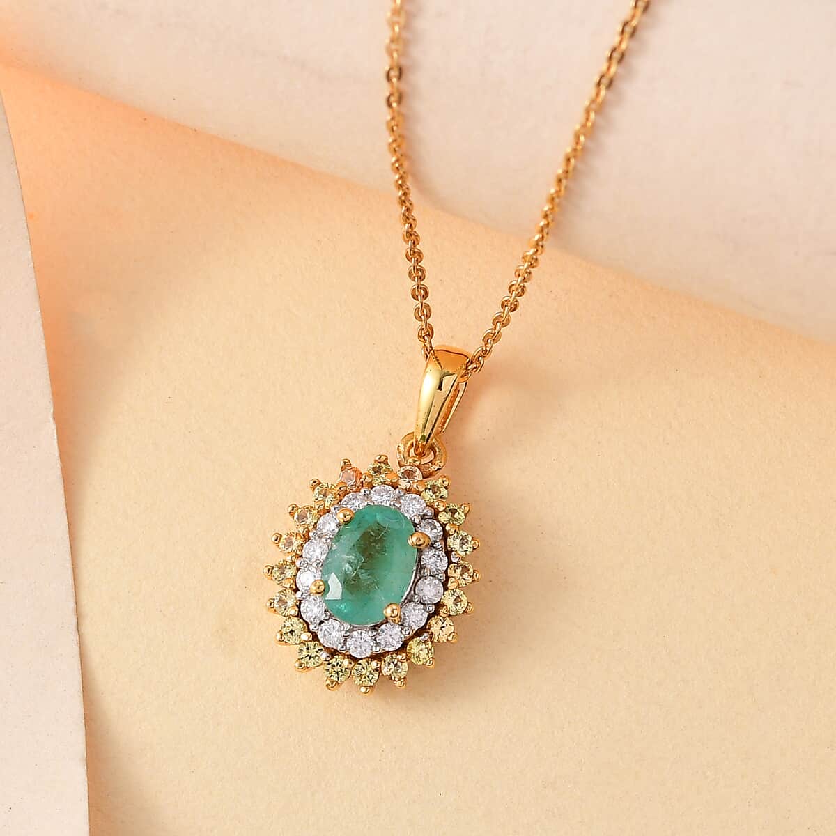 Kagem Zambian Emerald and Multi Gemstone 1.40 ctw Majesty Pendant Necklace in 18K Vermeil Yellow Gold Over Sterling Silver 20 Inches image number 1