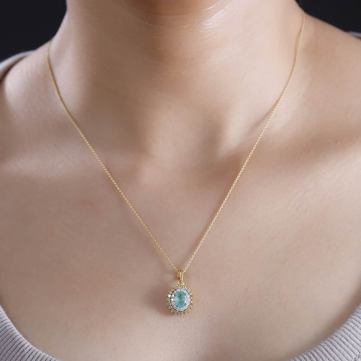 Kagem Zambian Emerald and Multi Gemstone 1.40 ctw Majesty Pendant Necklace in 18K Vermeil Yellow Gold Over Sterling Silver 20 Inches image number 2