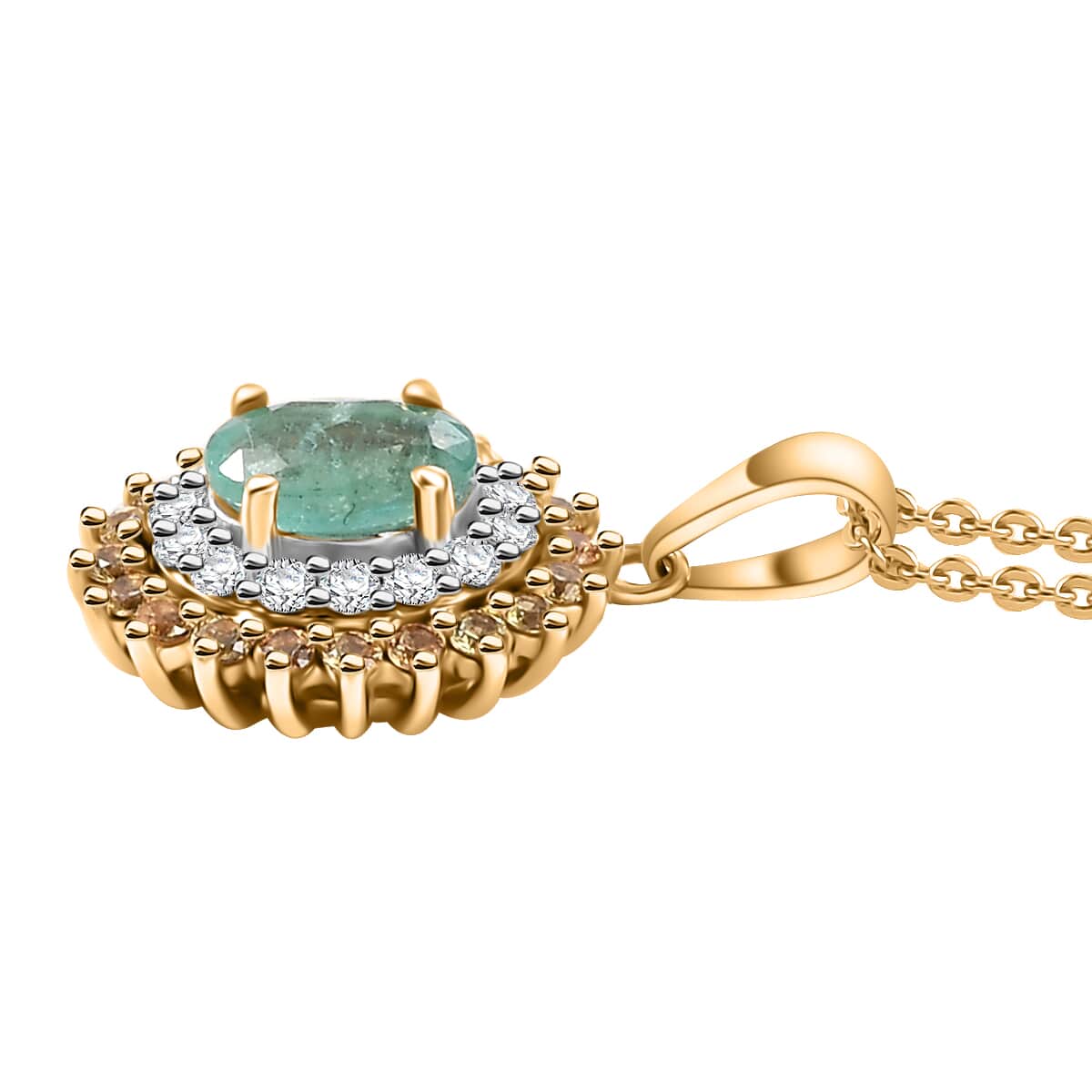 Kagem Zambian Emerald and Multi Gemstone 1.40 ctw Majesty Pendant Necklace in 18K Vermeil Yellow Gold Over Sterling Silver 20 Inches image number 3