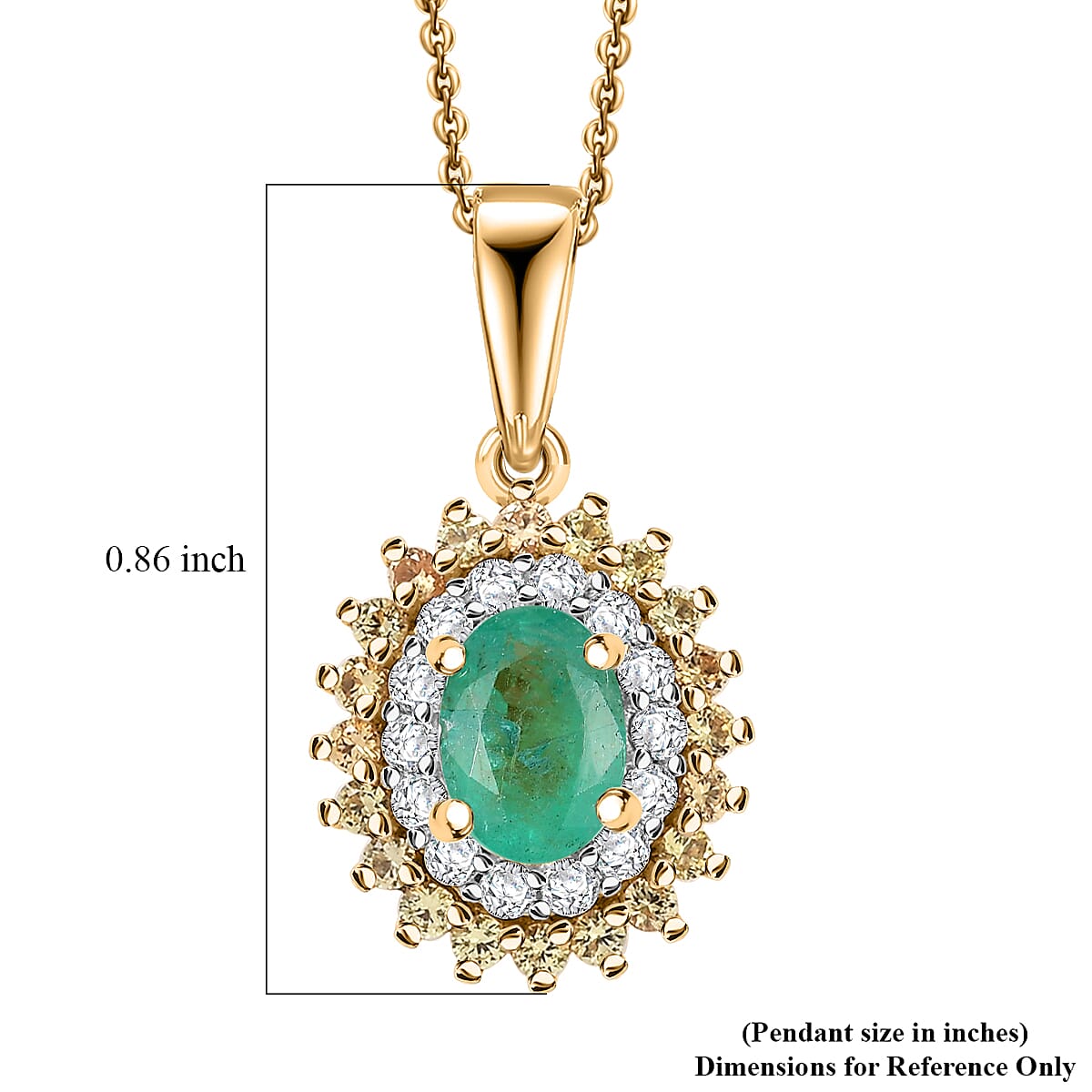 Kagem Zambian Emerald and Multi Gemstone 1.40 ctw Majesty Pendant Necklace in 18K Vermeil Yellow Gold Over Sterling Silver 20 Inches