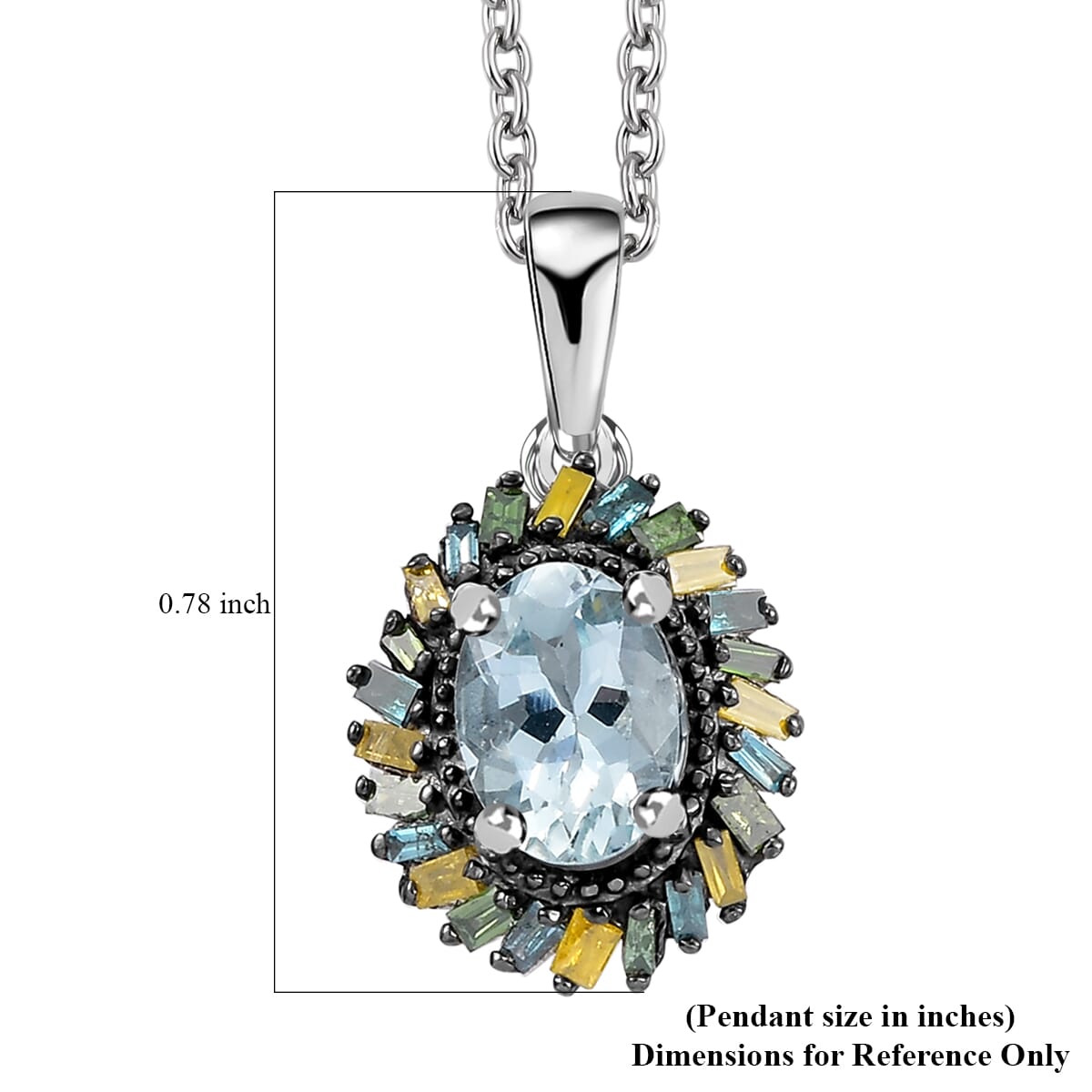 Premium Mangoro Aquamarine and Multi Color Diamond IR 0.90 ctw Pendant Necklace in Rhodium Over Sterling Silver 20 Inches image number 6