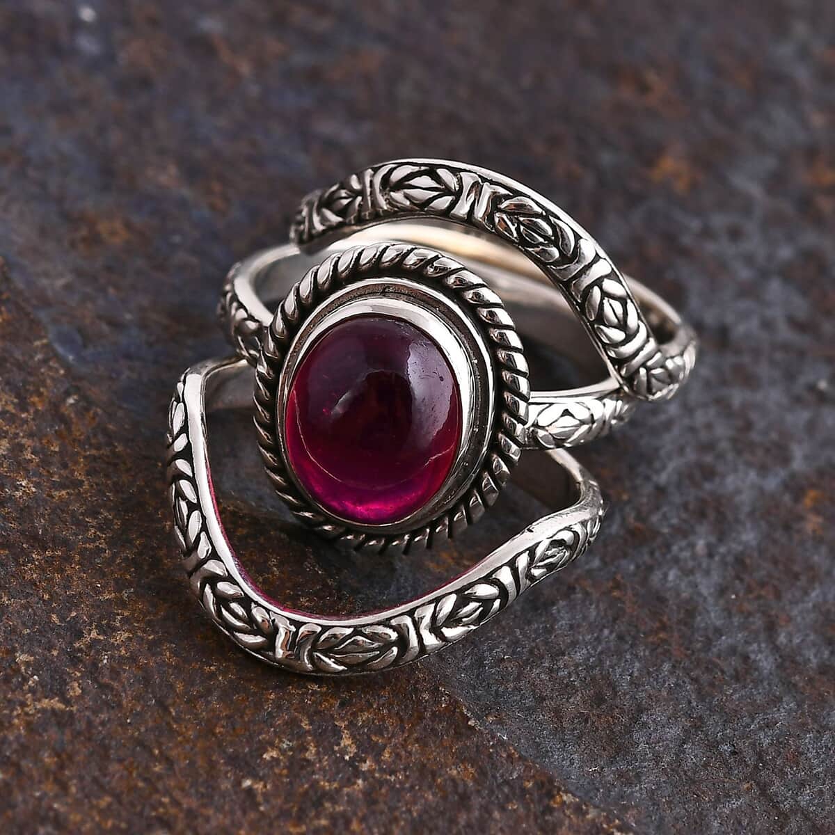 Bali Legacy Set of 3 Niassa Ruby (FF) 4.25 ctw Borobudur Stackable Ring in Sterling Silver (Size 7)  image number 1