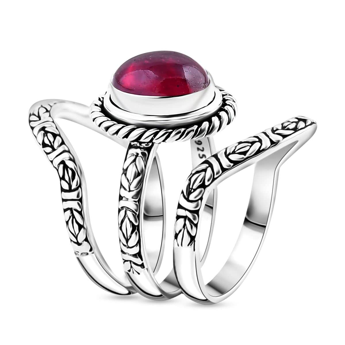 Bali Legacy Set of 3 Niassa Ruby (FF) 4.25 ctw Borobudur Stackable Ring in Sterling Silver (Size 7)  image number 2