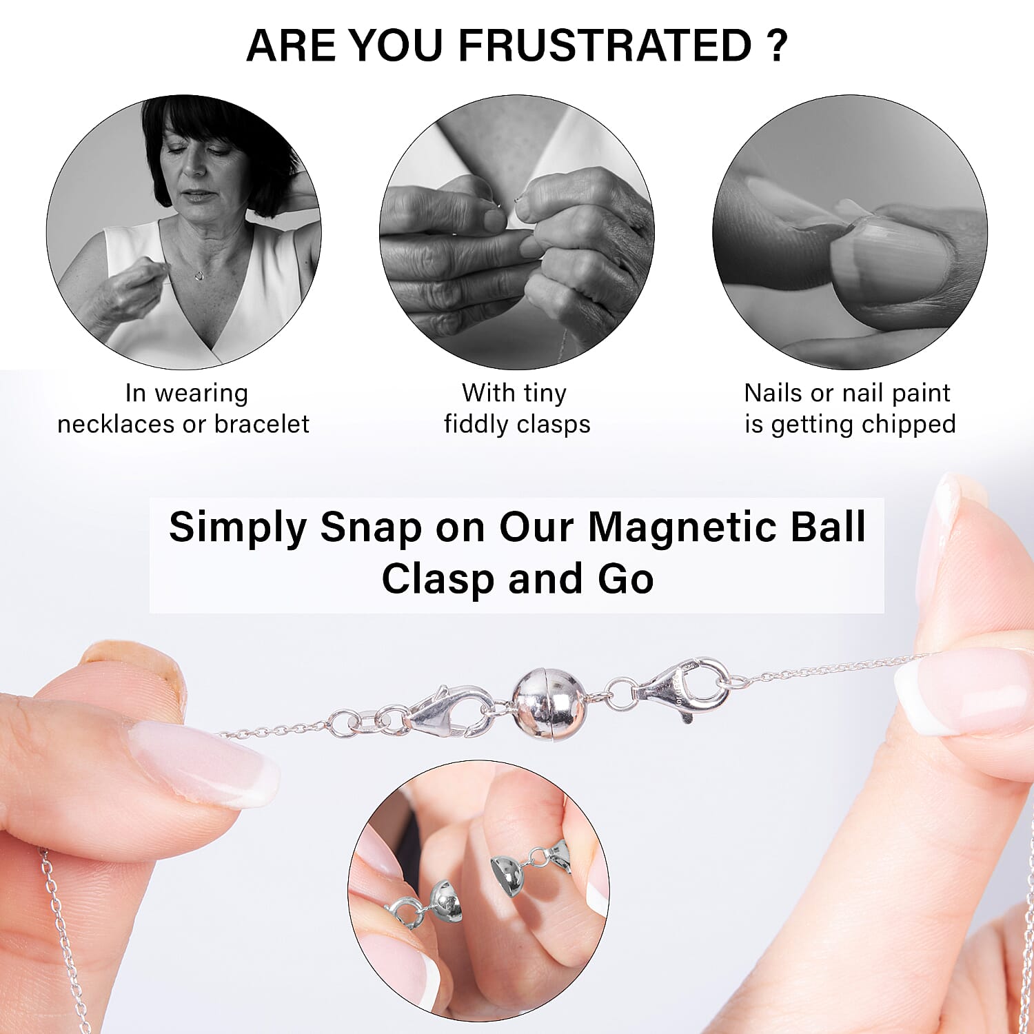 Set of 12 Rhodium Over Sterling Silver 9mm Round Magnetic Lock with Lobster Clasp (30 g) (Del. In 10-12 Days)
