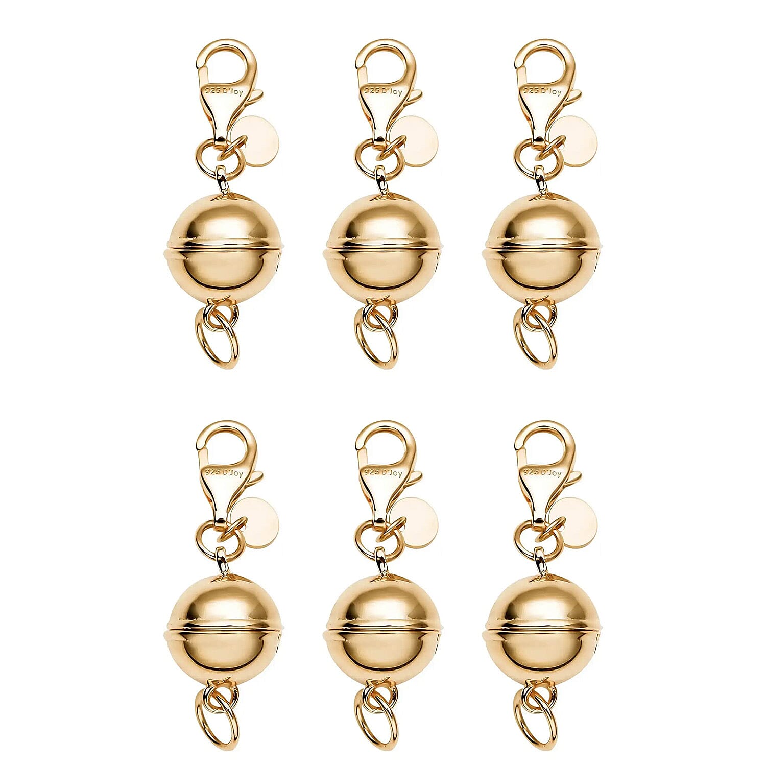 Set of 6, 14K YG Over Sterling Silver 9mm Round Magnetic Lock with Lobster Clasp (15 g)