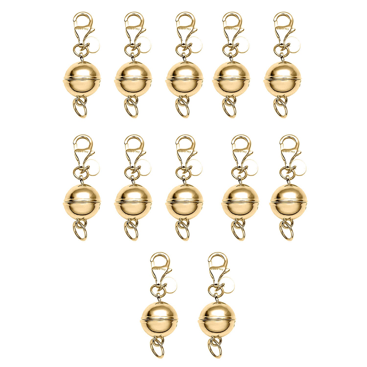 Set of 12, 14K YG Over Sterling Silver 9mm Round Magnetic Lock with Lobster Clasp (30 g)