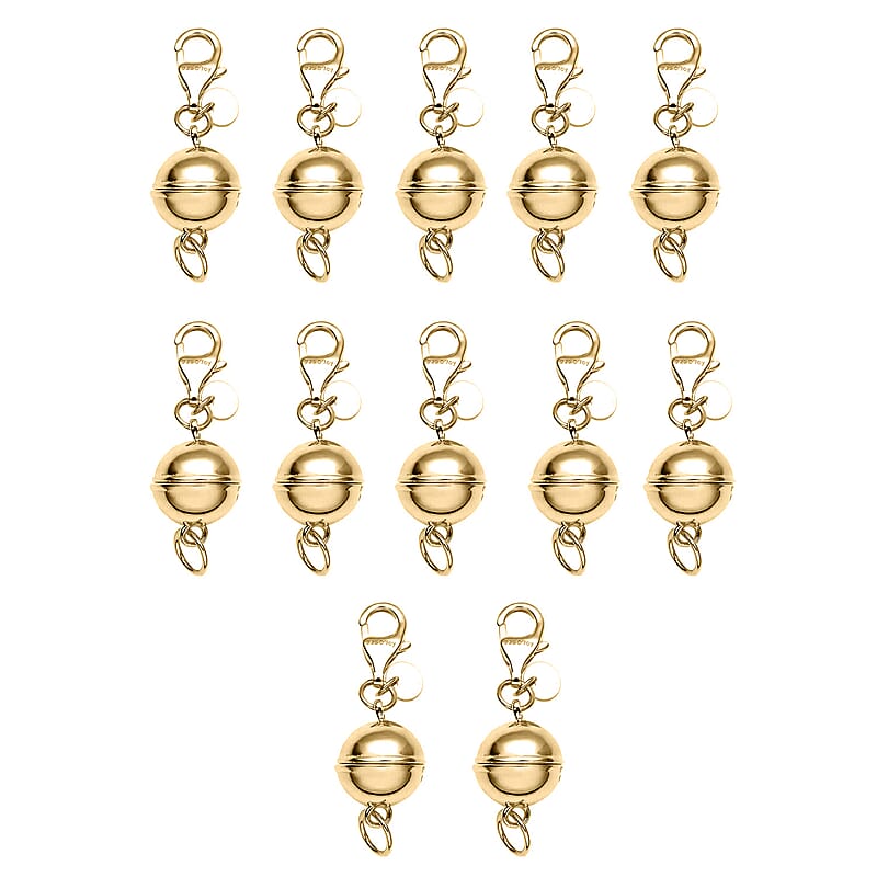 Set of 12, 14K YG Over Sterling Silver 9mm Round Magnetic Lock with Lobster Clasp (30 g)
