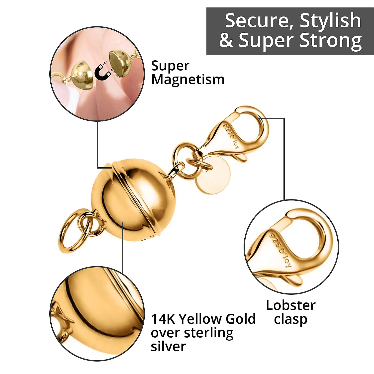 Set of 12, 14K YG Over Sterling Silver 9mm Round Magnetic Lock with Lobster Clasp (30 g)