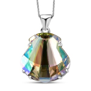 J Francis Embellished with Lumingreen Crystal by Swarovski Shield Pendant Necklace in Platinum Over Sterling Silver 20 Inches