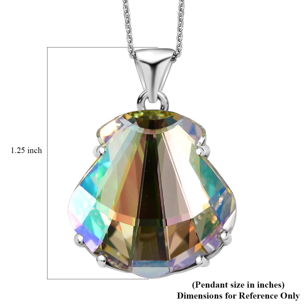 J Francis Embellished with Lumingreen Crystal by Swarovski Shield Pendant Necklace in Platinum Over Sterling Silver 20 Inches image number 6