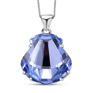 J Francis Embellished with Provence Lavender Color Crystal by Swarovski Shield Pendant Necklace in Platinum Over Sterling Silver 20 Inches