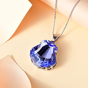 J Francis Embellished with Provence Lavender Color Crystal by Swarovski Shield Pendant Necklace in Platinum Over Sterling Silver 20 Inches