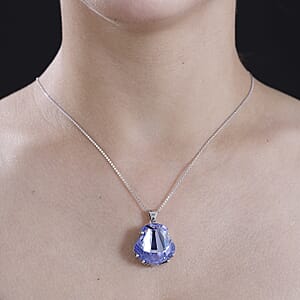 J Francis Embellished with Provence Lavender Color Crystal by Swarovski Shield Pendant Necklace in Platinum Over Sterling Silver 20 Inches