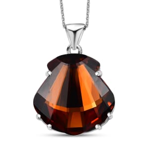J Francis Embellished with Smoked Topaz Crystal by Swarovski Shield Pendant Necklace in Platinum Over Sterling Silver 20 Inches