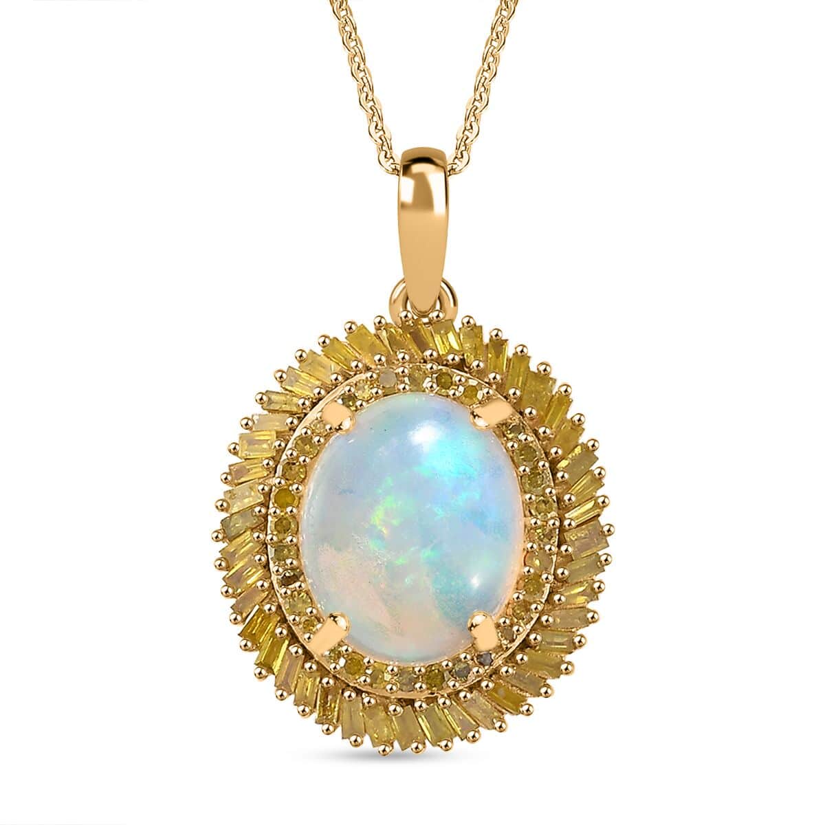 Premium Ethiopian Welo Opal and Yellow Diamond 2.75 ctw Water Oasis Pendant Necklace in 18K Vermeil Yellow Gold Over Sterling Silver 20 Inches image number 0