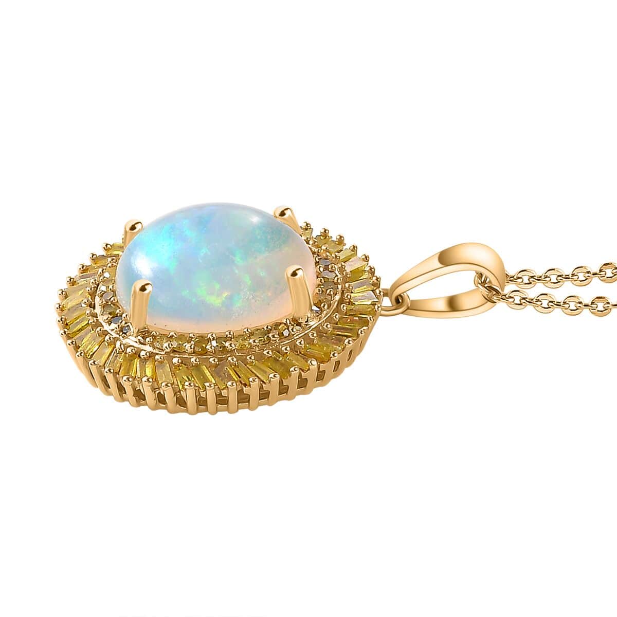 Premium Ethiopian Welo Opal and Yellow Diamond 2.75 ctw Water Oasis Pendant Necklace in 18K Vermeil Yellow Gold Over Sterling Silver 20 Inches image number 4