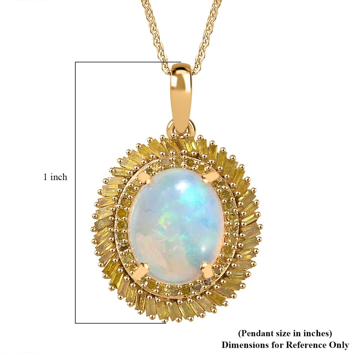 Premium Ethiopian Welo Opal and Yellow Diamond 2.75 ctw Water Oasis Pendant Necklace in 18K Vermeil Yellow Gold Over Sterling Silver 20 Inches image number 7