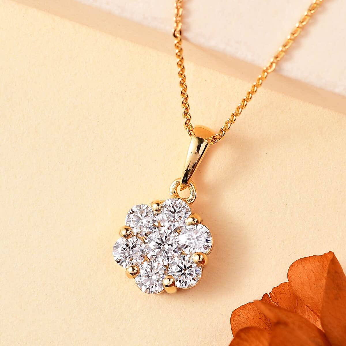 Moissanite 1.25 ctw Pendant Necklace in 18K Vermeil Yellow Gold Over Sterling Silver 20 Inches image number 1