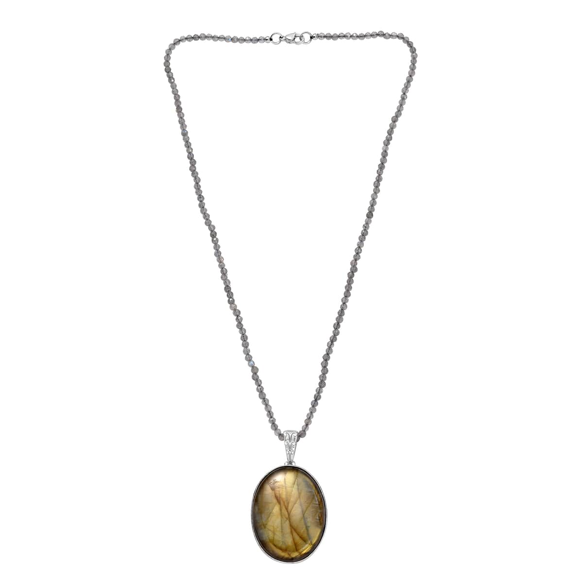 Karis Malagasy Labradorite 135.00 ctw Solitaire Pendant with Beaded Necklace in Platinum Bond 20 Inches image number 3