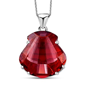J Francis Embellished with Red Magma Crystal by Swarovski Shield Pendant Necklace in Platinum Over Sterling Silver 20 Inches
