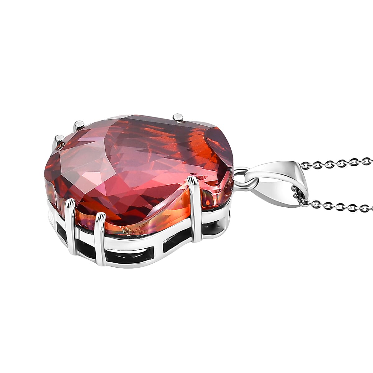 J Francis Embellished with Red Magma Crystal by Swarovski Shield Pendant Necklace in Platinum Over Sterling Silver 20 Inches image number 3