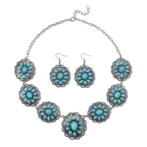 Constitute Blue Howlite 225.00 ctw Necklace in Black Oxidized Silvertone and Earrings in Stainless Steel 20-22 Inches