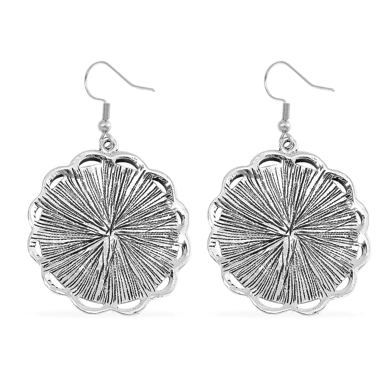 Constituted Blue Howlite 225.00 ctw Earrings and Necklace in Black Oxidized Silvertone and Stainless Steel 20-22 Inches