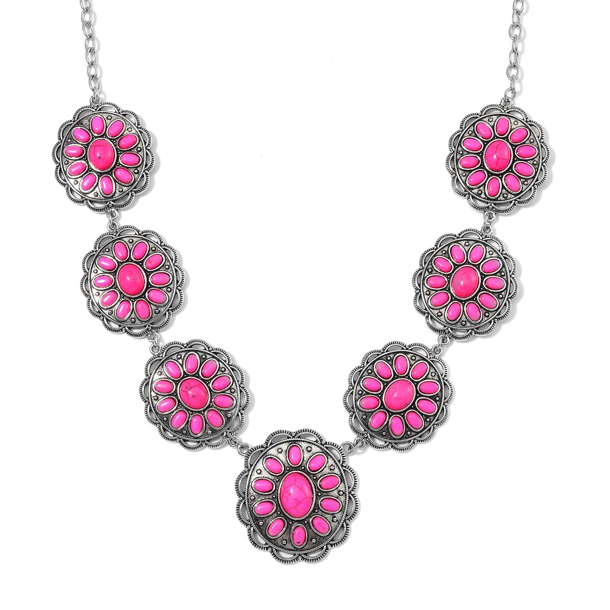 Constituted Pink Howlite 225.00 ctw Earrings and Necklace in Black Oxidized Silvertone and Stainless Steel 20-22 Inches image number 3