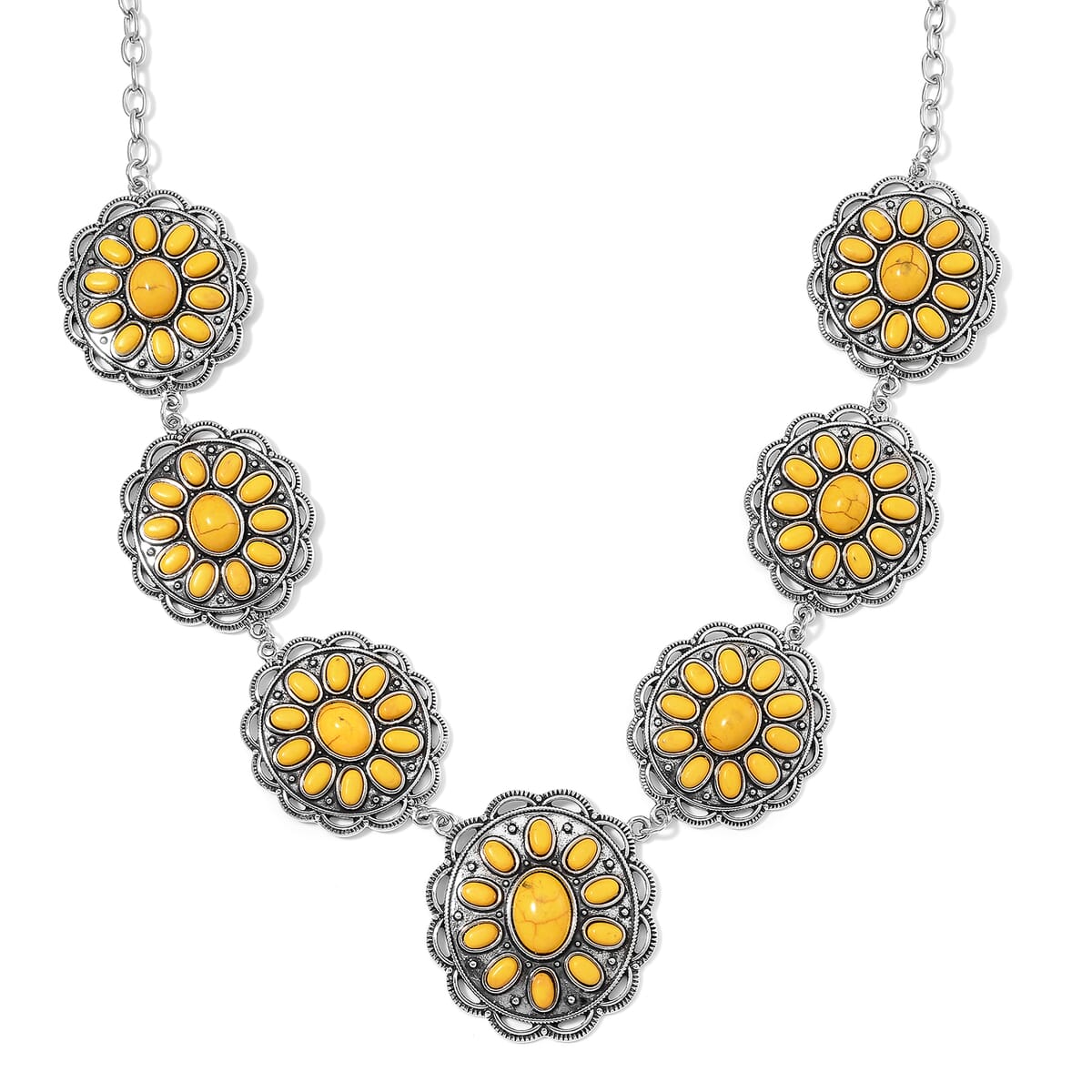 Constituted Yellow Howlite 225.00 ctw Earrings and Necklace in Black Oxidized Silvertone and Stainless Steel 20-22 Inches image number 3
