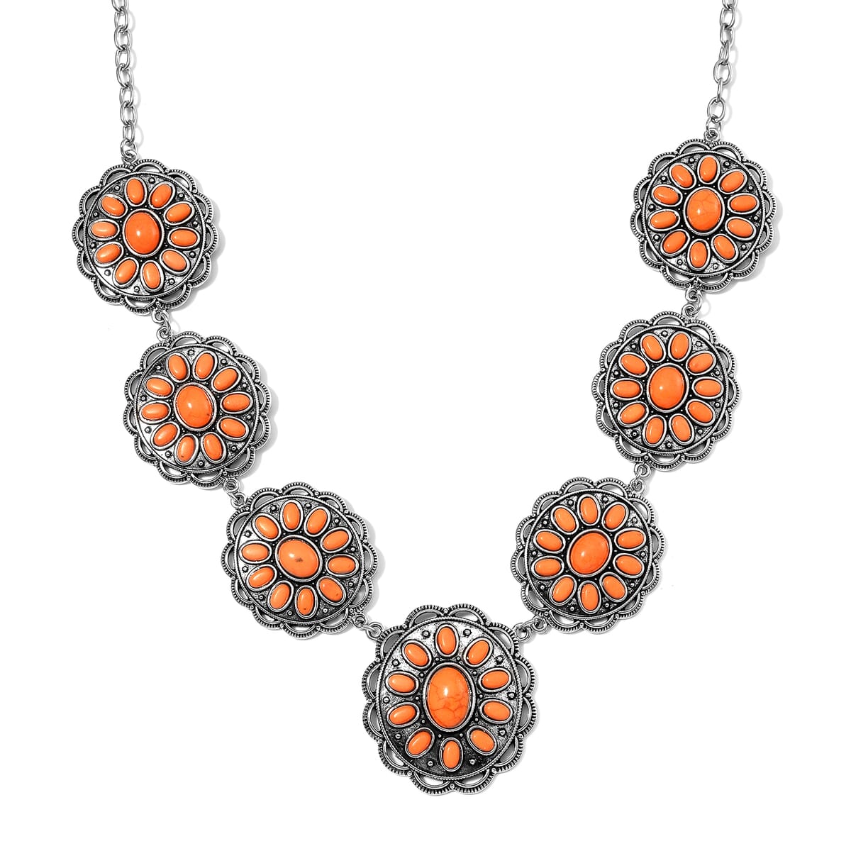 Constituted Orange Howlite 225.00 ctw Earrings and Necklace in Black Oxidized Silvertone and Stainless Steel 20-22 Inches image number 3