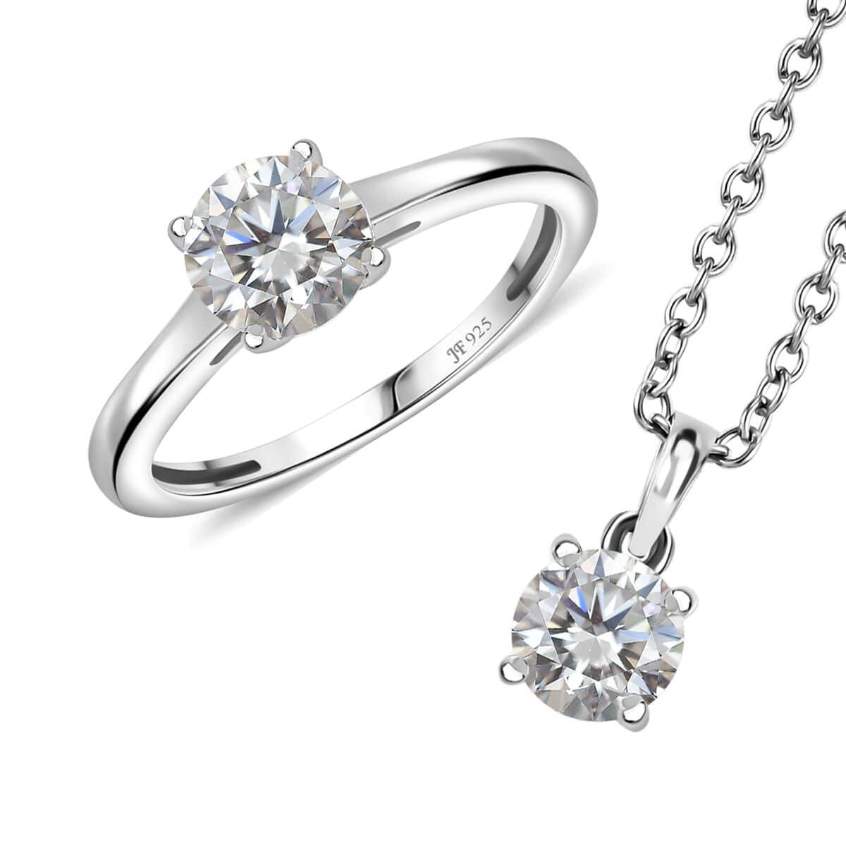 J Francis Embellished with Zirconia by Swarovski 3.25 ctw Solitaire Ring (Size 5.0), Pendant in Rhodium Over Sterling Silver with Stainless Steel Necklace 20 Inches image number 0