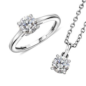 J Francis Embellished with Zirconia by Swarovski 3.25 ctw Solitaire Ring (Size 9.0), Pendant in Rhodium Over Sterling Silver with Stainless Steel Necklace 20 Inches