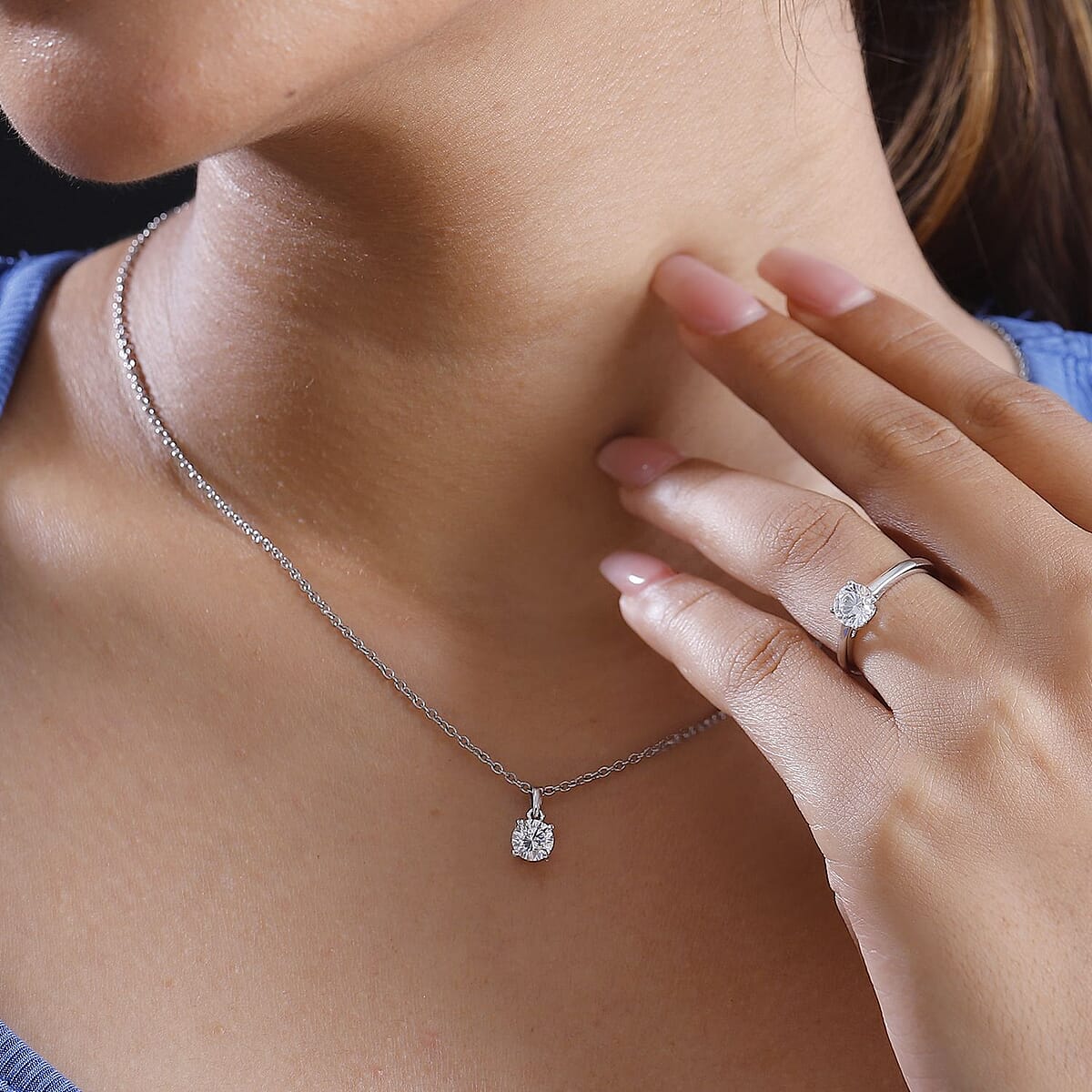 J Francis Embellished with Zirconia by Swarovski 3.25 ctw Solitaire Ring (Size 9.0), Pendant in Rhodium Over Sterling Silver with Stainless Steel Necklace 20 Inches image number 2