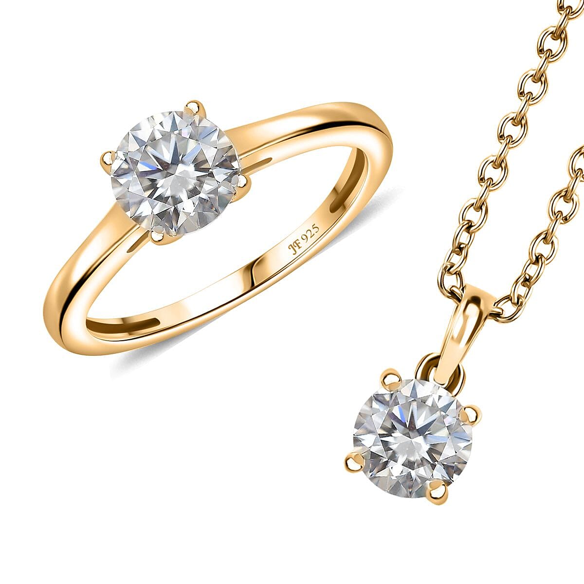 J Francis Embellished with Zirconia by Swarovski 3.25 ctw Solitaire Ring (Size 7.0), Pendant in 18K Vermeil YG Over Sterling Silver with ION Plated YG Stainless Steel Necklace 20 Inches image number 0