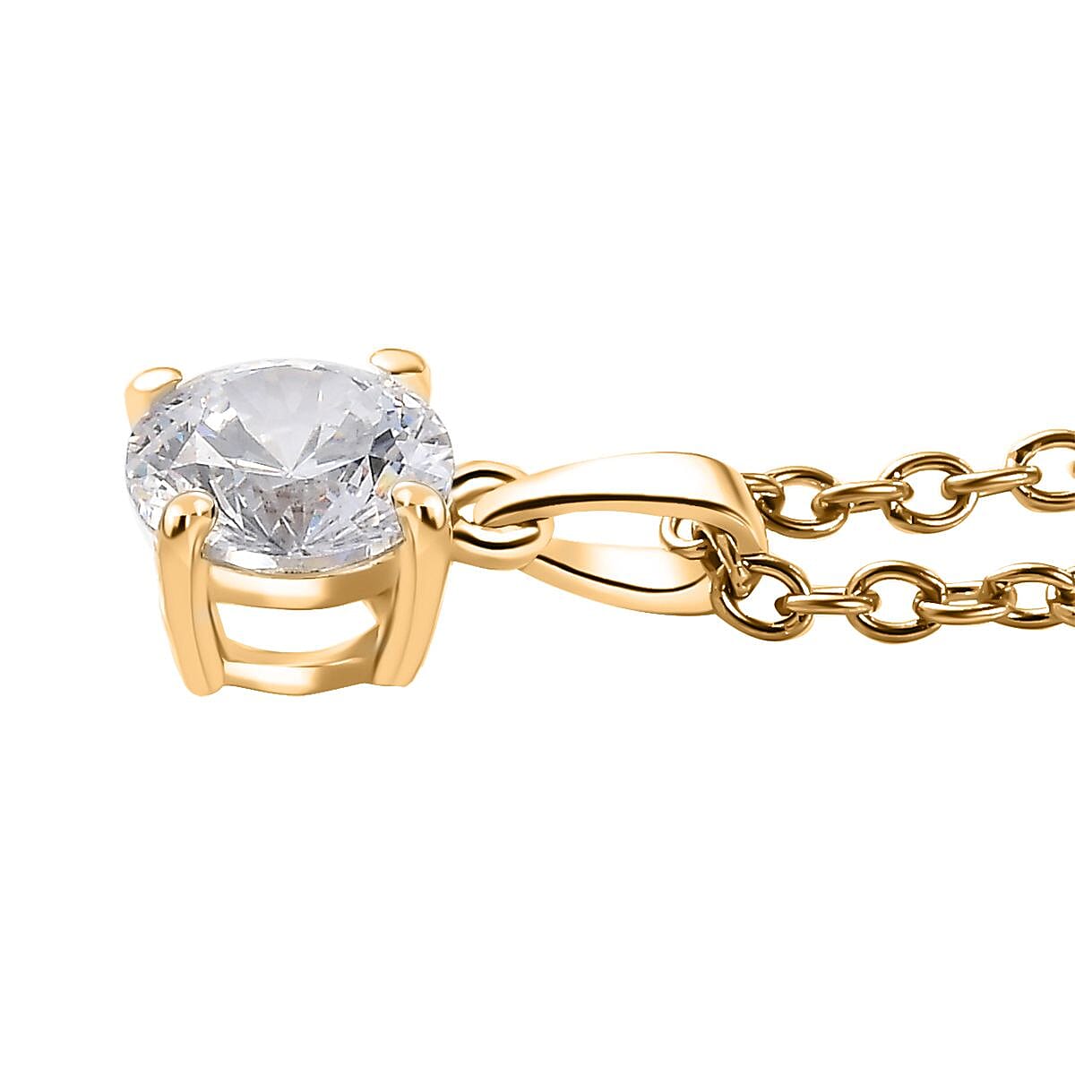 J Francis Embellished with Zirconia by Swarovski 3.25 ctw Solitaire Ring (Size 7.0), Pendant in 18K Vermeil YG Over Sterling Silver with ION Plated YG Stainless Steel Necklace 20 Inches image number 7