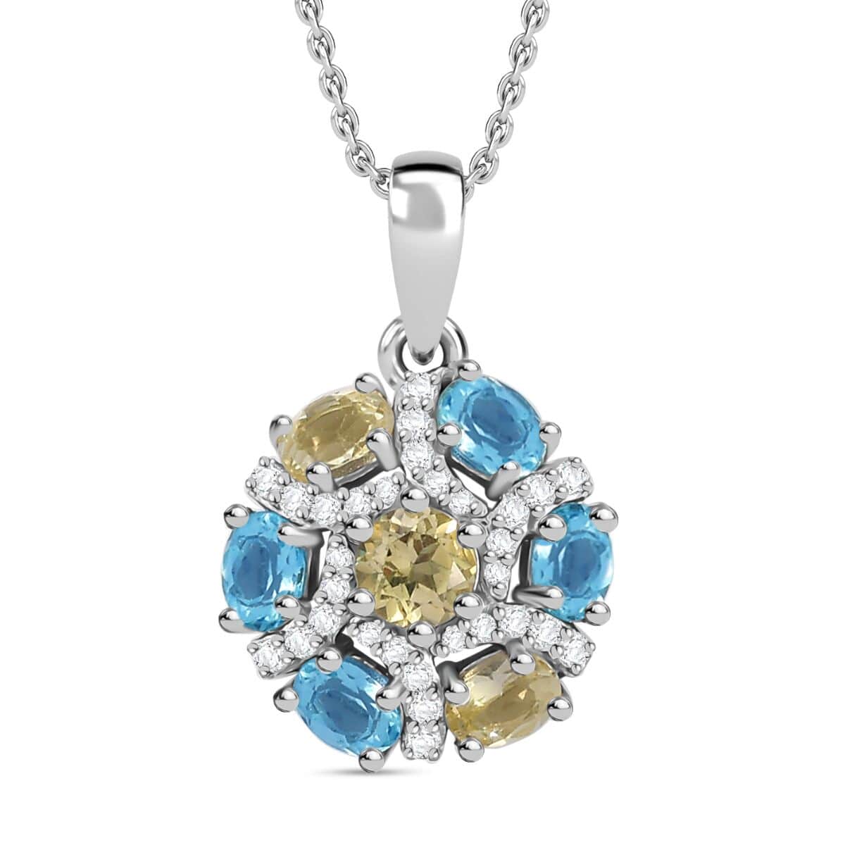 Multi Apatite and White Zircon 1.70 ctw Radiant Blossom Pendant Necklace in Rhodium Over Sterling Silver 20 Inches image number 0