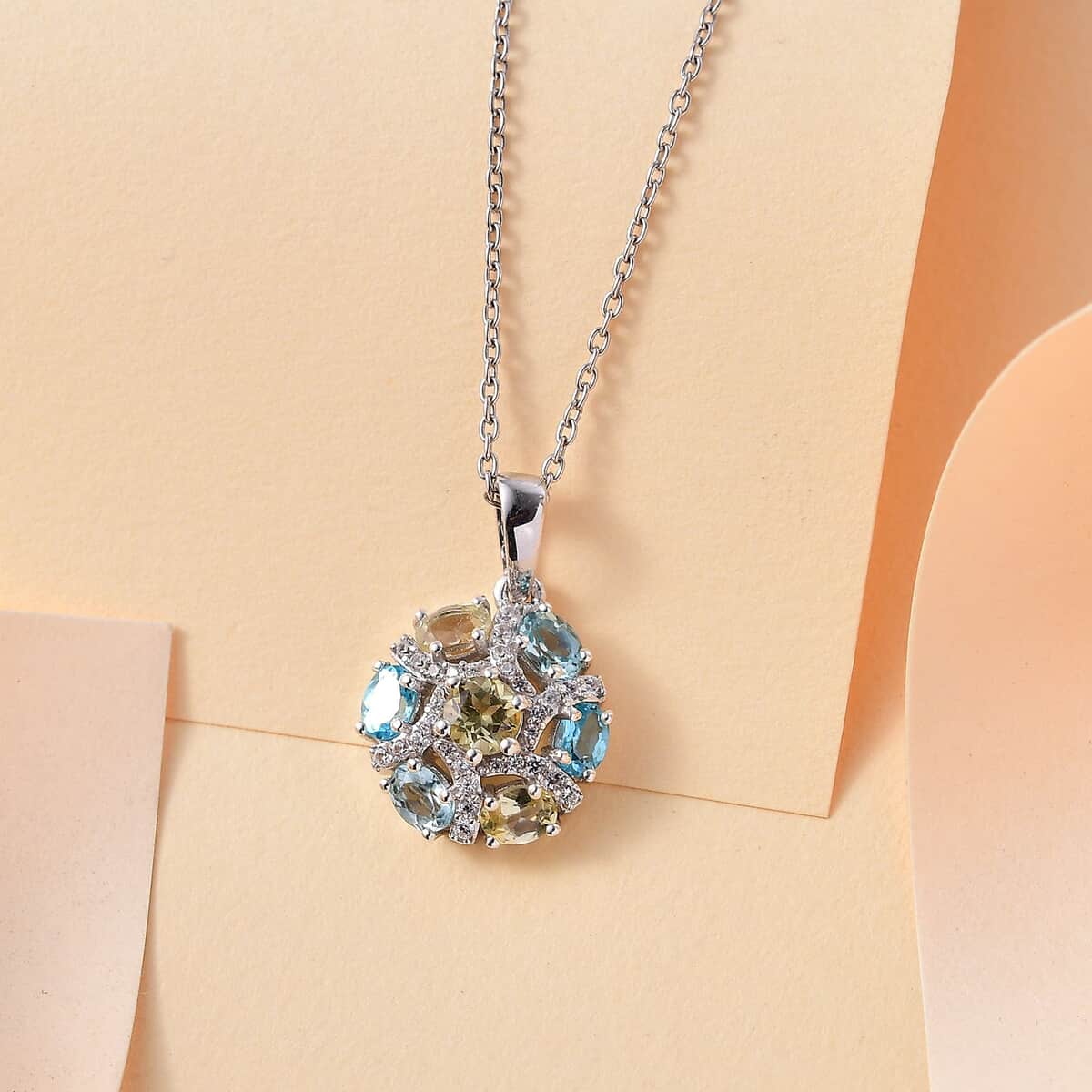 Multi Apatite and White Zircon 1.70 ctw Radiant Blossom Pendant Necklace in Rhodium Over Sterling Silver 20 Inches image number 1