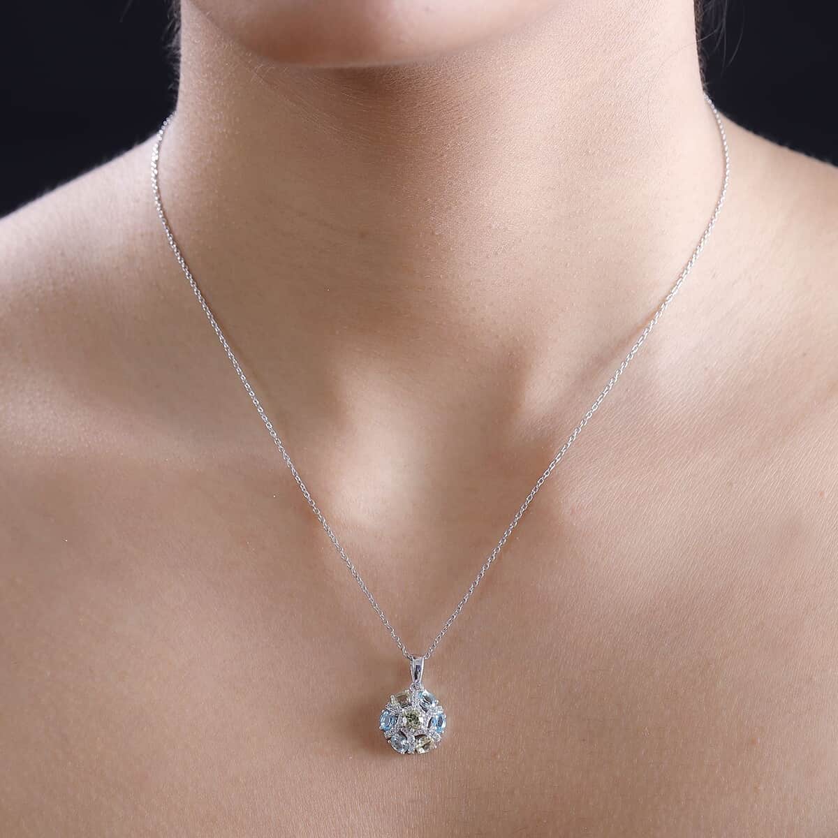 Multi Apatite and White Zircon 1.70 ctw Radiant Blossom Pendant Necklace in Rhodium Over Sterling Silver 20 Inches image number 2