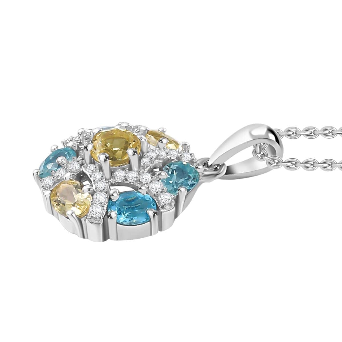 Multi Apatite and White Zircon 1.70 ctw Radiant Blossom Pendant Necklace in Rhodium Over Sterling Silver 20 Inches image number 3