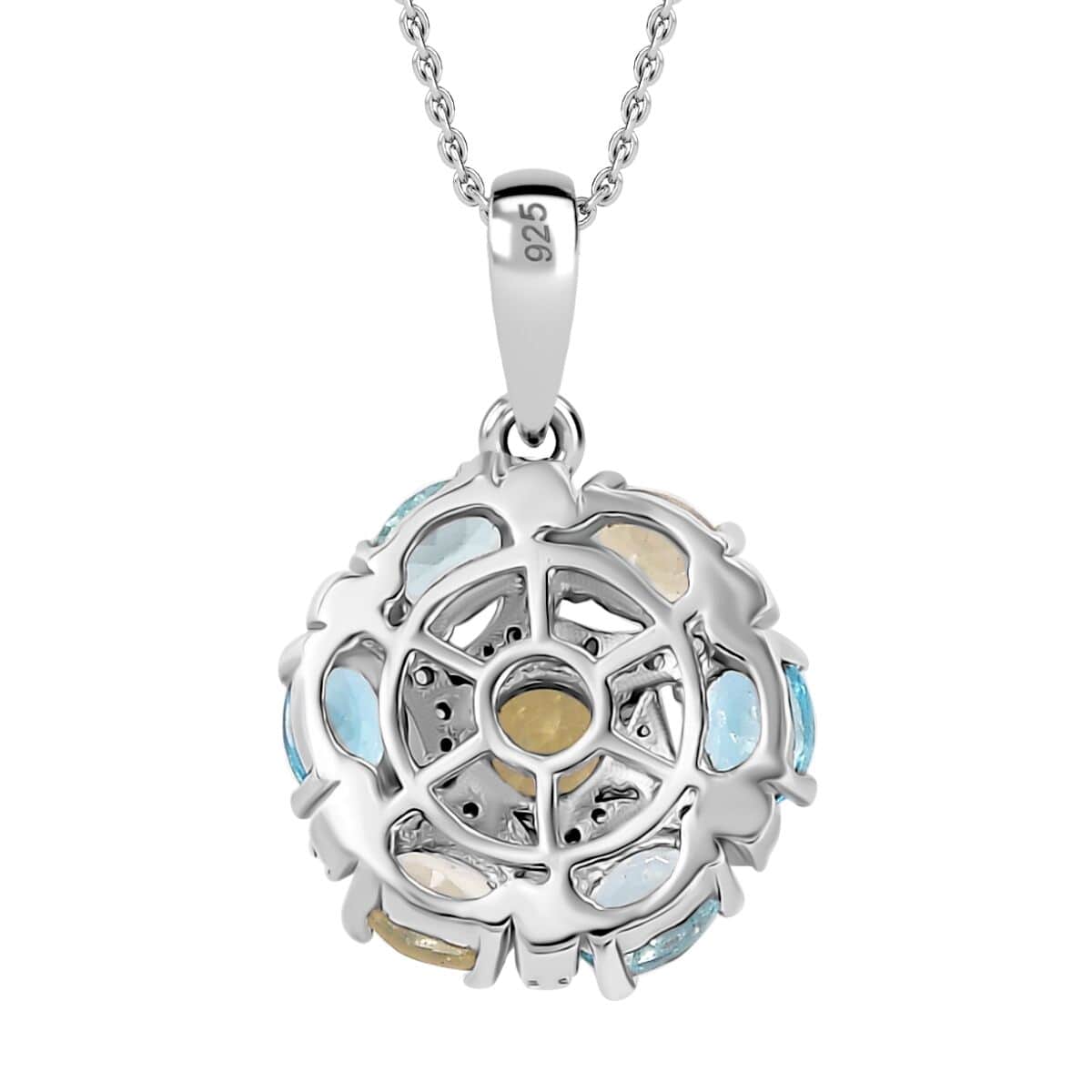 Multi Apatite and White Zircon 1.70 ctw Radiant Blossom Pendant Necklace in Rhodium Over Sterling Silver 20 Inches image number 4