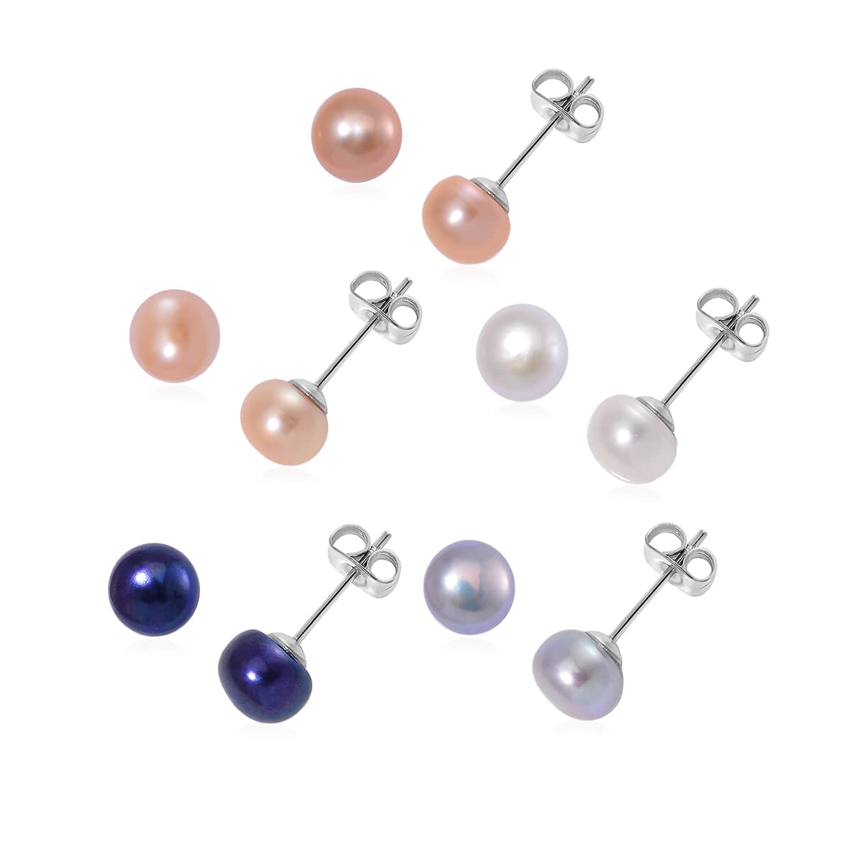 Set of 5, Multi Color Freshwater Pearl Stud Earrings in Stainless Steel image number 0