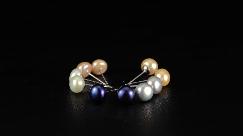 Set of 5, Multi Color Freshwater Pearl Stud Earrings in Stainless Steel