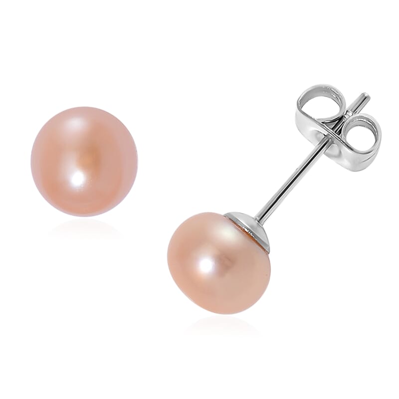 Set of 5, Multi Color Freshwater Pearl Stud Earrings in Stainless Steel