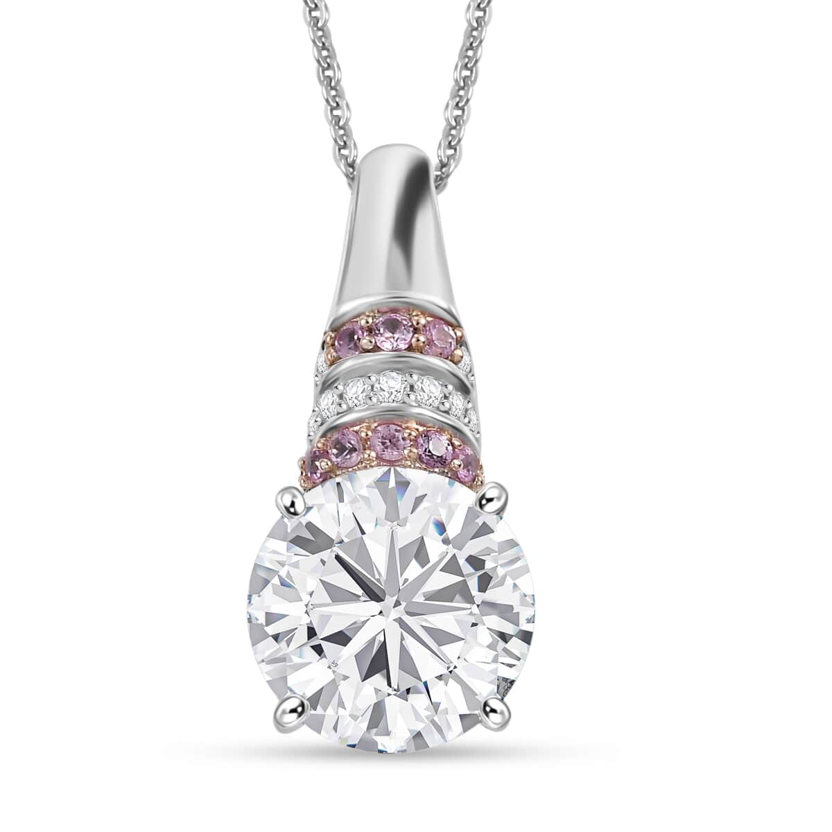 Moissanite and Pink Sapphire 3.80 ctw Moonlit Grace Pendant Necklace in Rhodium Over Sterling Silver 20 Inches image number 0