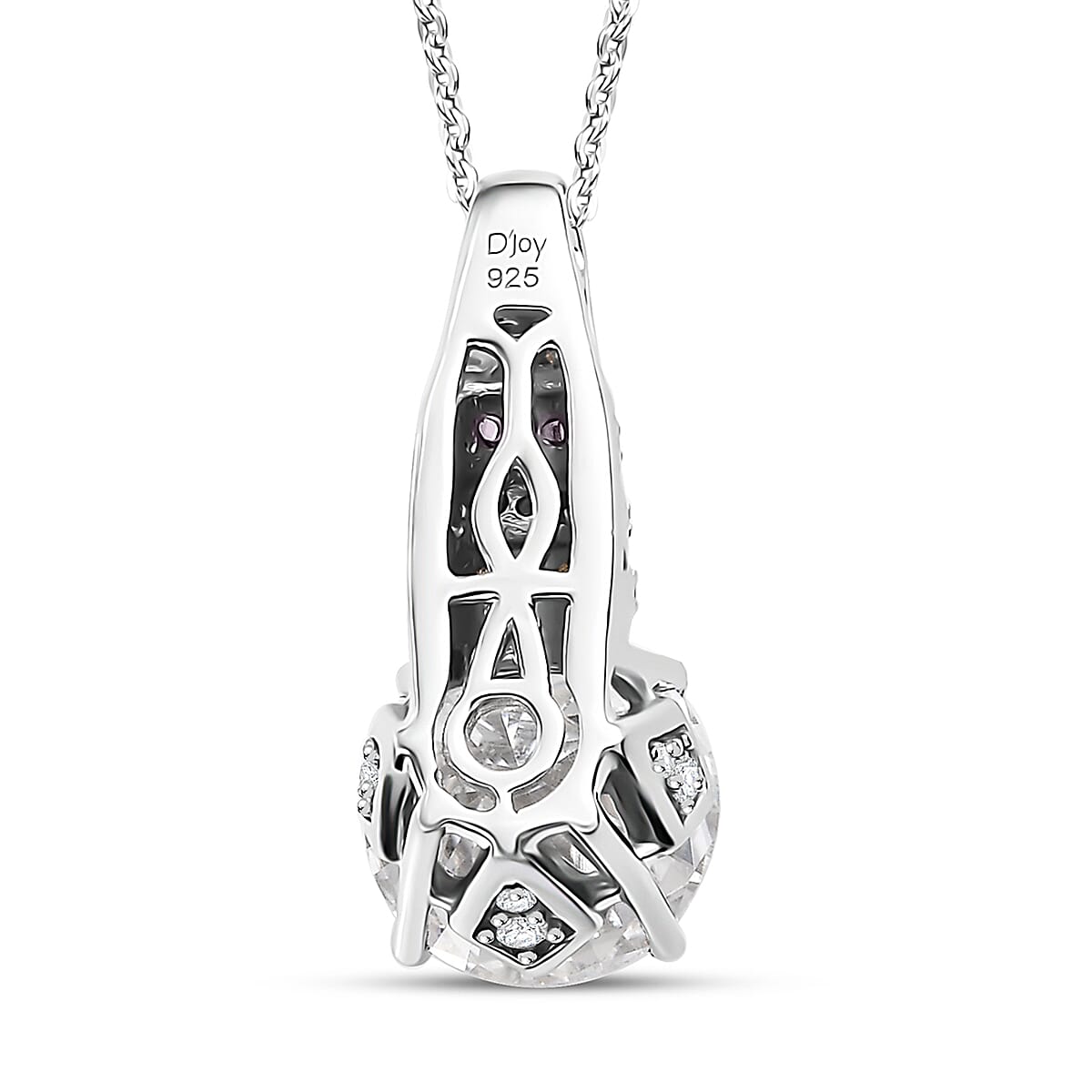 Moissanite and Pink Sapphire 3.80 ctw Moonlit Grace Pendant Necklace in Rhodium Over Sterling Silver 20 Inches