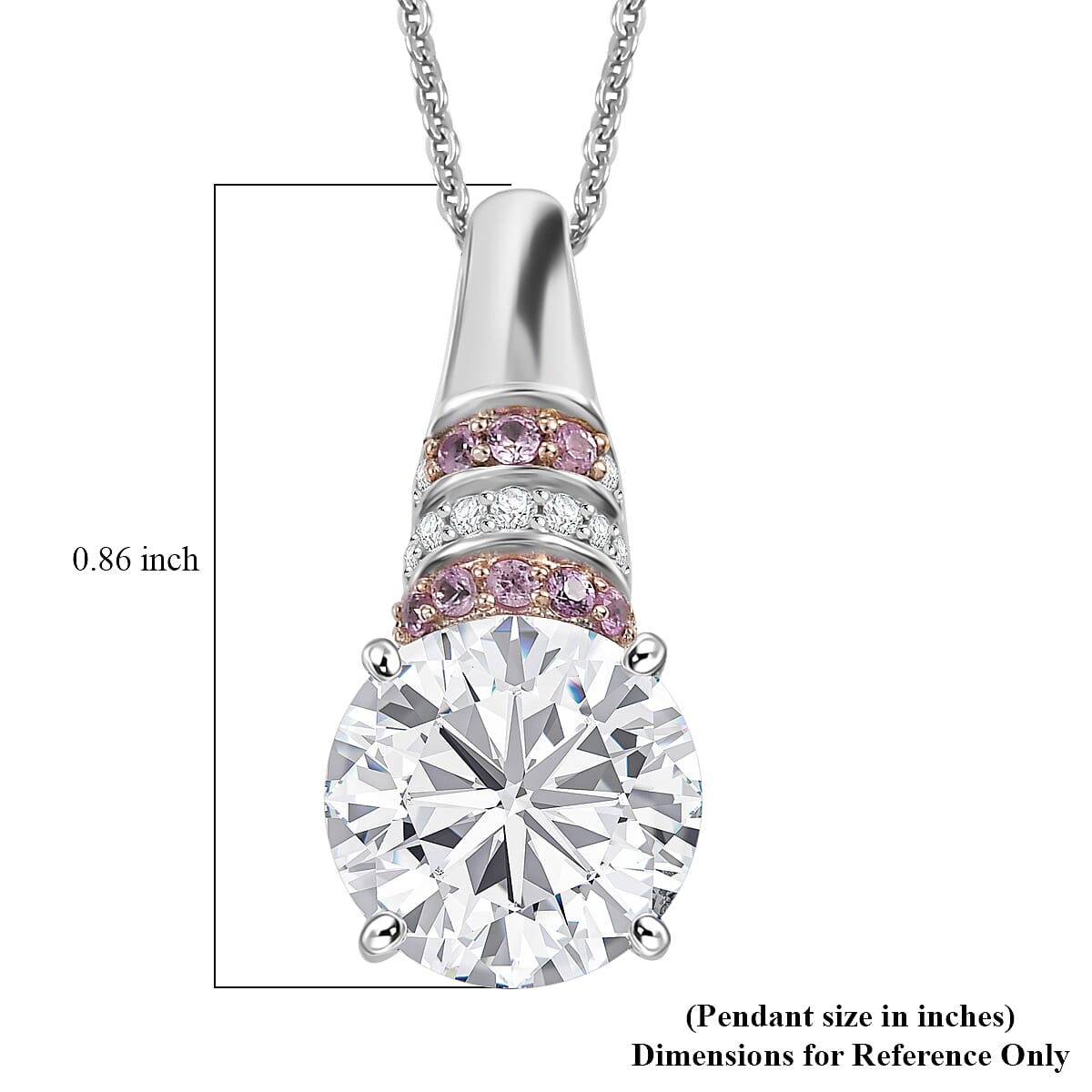 Moissanite and Pink Sapphire 3.80 ctw Moonlit Grace Pendant Necklace in Rhodium Over Sterling Silver 20 Inches