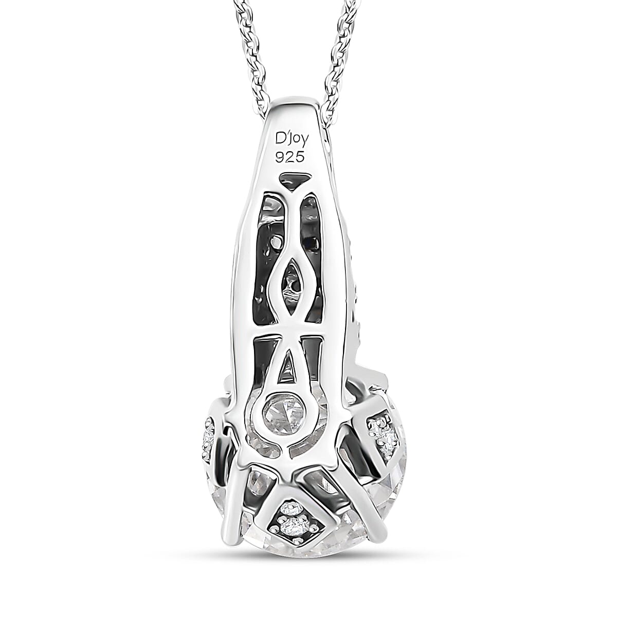 Moissanite and Blue Sapphire 3.70 Moonlit Grace Pendant Necklace in Rhodium Over Sterling Silver 20 Inches image number 4