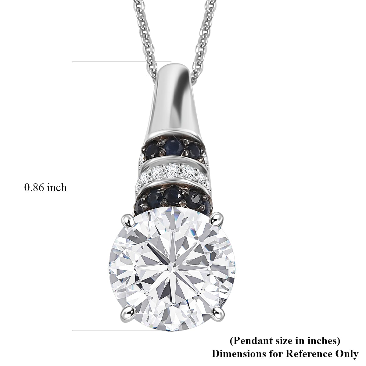 Moissanite and Blue Sapphire 3.70 Moonlit Grace Pendant Necklace in Rhodium Over Sterling Silver 20 Inches image number 6