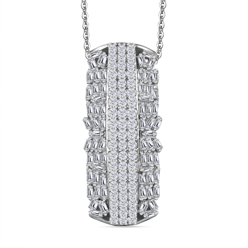 D'Joy Diamond 1.00 ctw Starlight Pendant Necklace in Rhodium Over Sterling Silver 20 Inches