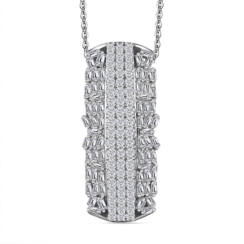 D'Joy Diamond 1.00 ctw Starlight Pendant Necklace in Rhodium Over Sterling Silver 20 Inches